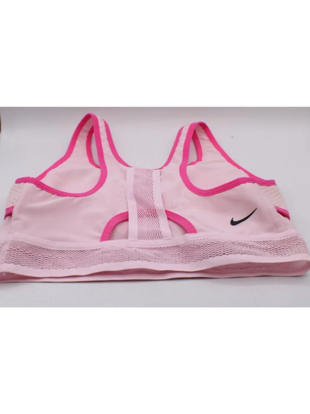 Nike Size L Pink Swoosh UltraBreathe Med Support Sports Bra Mesh Panels Athletic